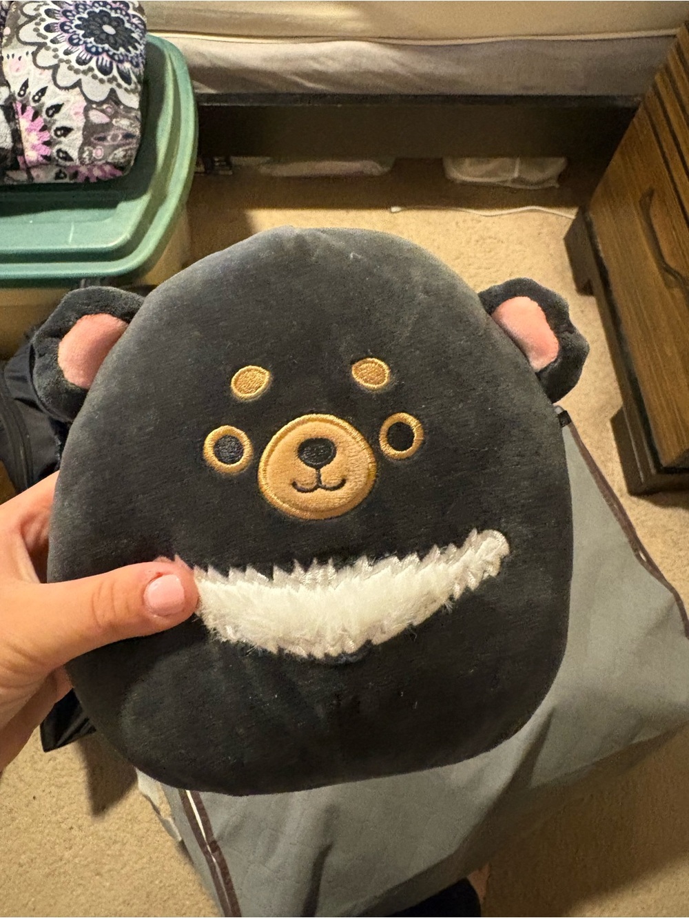 Cute Black Bear Squishmallow Plush Pouch with White Smile
